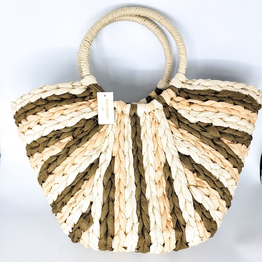 ~ New World Market Natural Straw Tote Wicker
